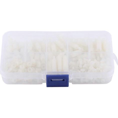 Assortiment de 180 vis et écrous hexagonaux blancs M3 (filetages extérieurs et intérieurs) avec boîte