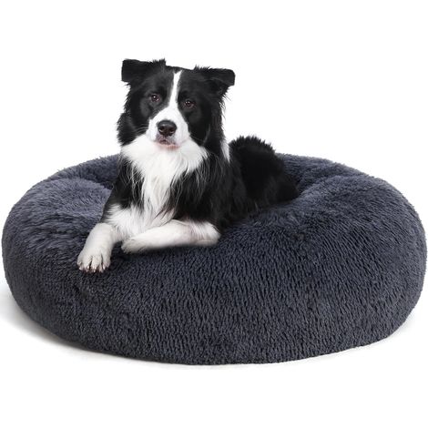 Coussin Orthopédique pour Chien Rond Canapé Chat Panier Donut Moelleux Lavable 80 cm Diamètre Gris Foncé (1/5)