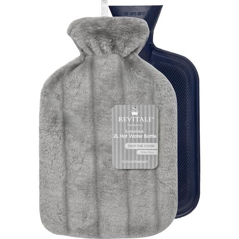 Bouillotte de Luxe Confortable – 2 Litres, Housse Douce, Caoutchouc Naturel à Côtes Simples, Durable et Résistante aux Fuites, Conforme à la Norme BS1970:2012 (Gris Ardoise) (1/5)
