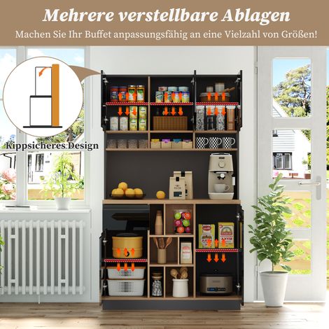 Armoire cuisine moderne 105×45×185cm gris noir poignées métalliques étagères tiroirs anti-basculement cuisine salon chambre.