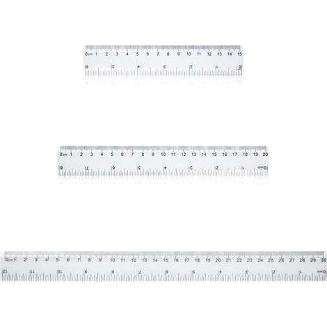 Lot de 3 ègles en plastique tanspaent incassable 15 cm, 20 cm, 30 cm (1/4)