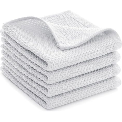 Chiffons de Nettoyage Cuisine 4 PCS – Lavettes Réutilisables en Coton, Absorption, Séchage Rapide, Multi-Usages, 30×30 cm, Couleur Blanche (1/5)