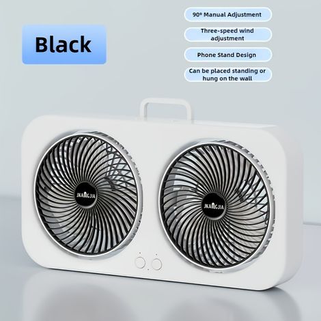 Ventilateur USB Double Tête 360° Murale Sur Pied Batterie Rechargeable 18650 Refroidissement Bureau Chambre Camping Noir (1/5)