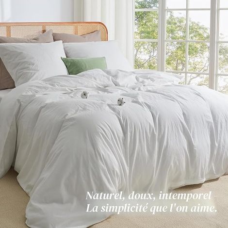 Duvet Cover 135 x 200 cm White 100% Cotton Linen Structure Hotel 2 Duvet Covers 135 x 200 cm + 2 Pillowcases 80 x 80 cm with Zip (1/3)