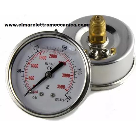 0-1000 BAR 1/4" POSTERIORE diam.63 mm Manometro Glicerina Acciaio Idropulitrice