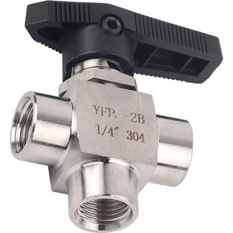 Vanne à Boisseau Sphérique 3 Voies, Robinet de Contrôle de Débit à Trois Voies en Acier Inoxydable BSPP 1/4 (1/5)