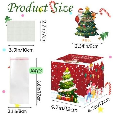 Tirelire de Noël pour Les Cadeaux en Espèces, Carte Boîte à Argent de Noël à Tirer DIY, Amusantes Boîte à Cadeaux Surprise pour l'argent, avec 30 Sachets Transparents Et Un Sticker (1/4)