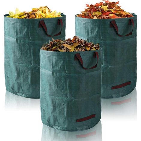 Sacs de Jardin, 3 x 272L Résistants Sac à Déchets de Jardin, Sacs de Déchets de Jardin Vertsavec Poignées, Sacs Réutilisables et Pliable de Jardin pour Collecte des Déchets (1/5)