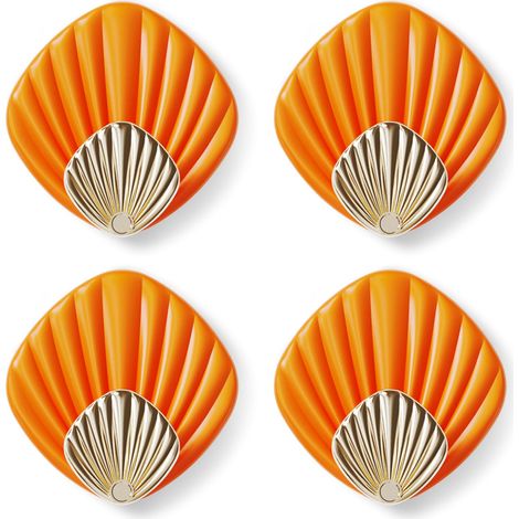 Crochet Adhésif Mural en forme de coquillage, Crochet Autocollant Moderne pour Salle de Bain et Cuisine, Patere porte manteau, Crocher adhesif pour mur, Lot de 4, Orange (1/5)