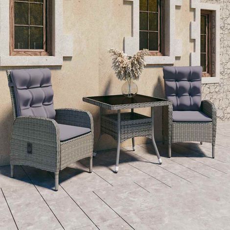 vidaXL Muebles de jardín 3 piezas ratán sintético y vidrio gris (1/4)