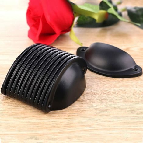 VURAHOME – Set mit 10 Vintage-Muschelgriffen für Küchenschränke, Kommoden und Schubladen – Retro-Türknöpfe aus Eisen, 8,2 cm x 3,5 cm, Schwarz (1/2)