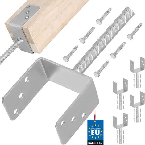 KOTARBAU® 4 pcs Support Poteau à Sceller - Acier Galvanisé - 121 mm - Argent - Pied de Poteau Bois - avec Ancrage Béton - Embase Robuste pour Clôture Jardin Terrasse (1/5)