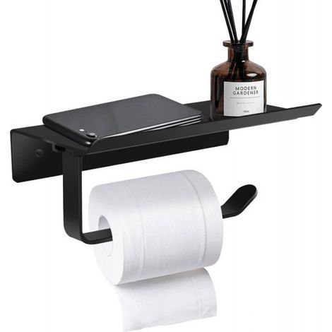 Toilet Paper Holder Wall Mount,Toilet Roll Holder,Aluminum Wall Mounted Toilet Paper Holder with Spacious Shelves (1/5)