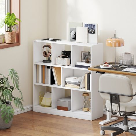 Scaffale libreria in legno bianco 97,5 x 30 x 100 cm con 8 vani aperti e fissaggio a parete