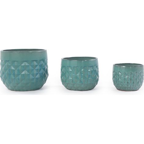 Set di 3 vasi in ceramica smaltata turchese, Ø 36/29,5/21,5 cm, antigelo (1/5)