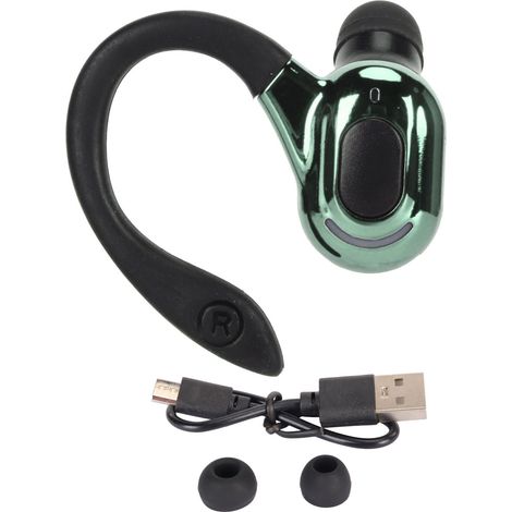 Casque Bluetooth 5.2 Mono Écouteur sans Fil, Son Stéréo HD, Réduction de Bruit, IPX4 Étanche, Noir et Vert (1/5)