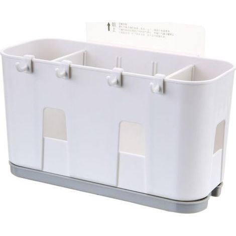 Égouttoir à couverts, boîte de rangement pour baguettes, porte-baguettes en plastique, porte-baguettes mural pour cuisine (blanc et gris) (1/5)
