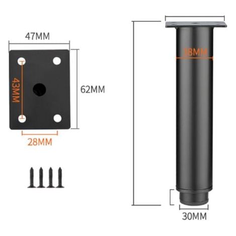18cm Pied Cuisine Réglables,Noir,2 Pièces Pieds de Meubles Réglables, Hauteur Réglable est de 0 à 150 mm, Ronds Métal Acier Inoxydable Canapé Jambe Table Pieds, Pieds d'armoire avec des Vis, (1/4)