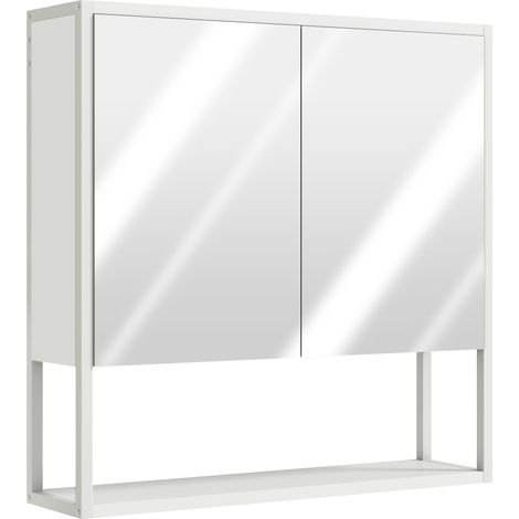 Armadio da parete con specchio per bagno 60 x 16 x 60 cm chiusura ripiano 3 livelli design in truciolato bianco 210002753