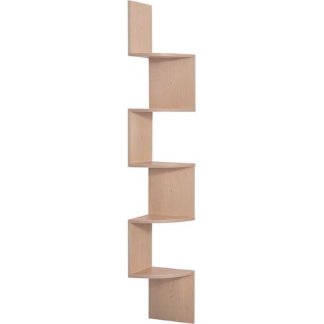 Eck-Wandregal, Zickzackform, 20 x 20 x 126 cm (L x B x H), 5 Ebenen, helles Eichenholz (1/5)
