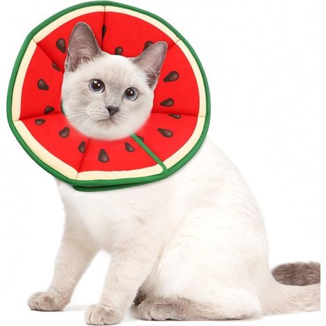 Collier pour chat - Souple et ajustable - Protection post-opératoire contre les morsures - Collier élisabéthain - Motif donut pastèque - Taille S (1/5)