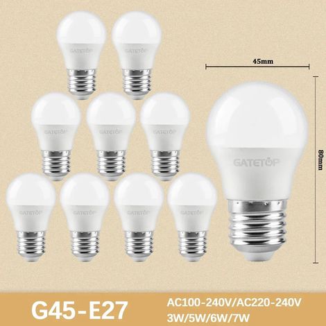 (G45 E27, Blanc chaud 3000K) 10 mini-ampoules LED à haut rendement lumineux, sans scintillement, idéales pour l'éclairage des pièces à vivre.