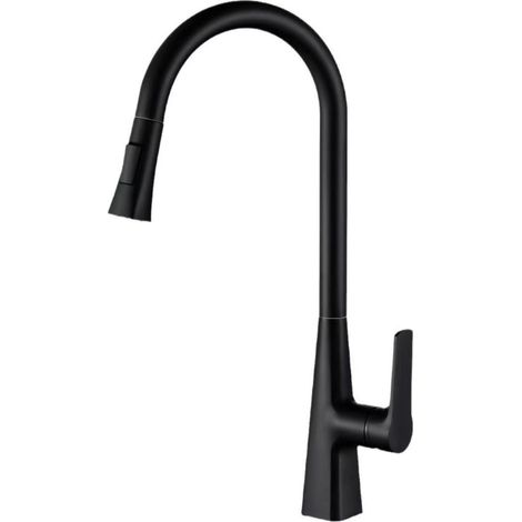 Guangdong Gunmetal Gray Pull-out Kitchen Hot and Cold Water Splash-proof Faucet for Kitchen Sinks and Vegetable Washing Basins - Black with Inlet Pipe