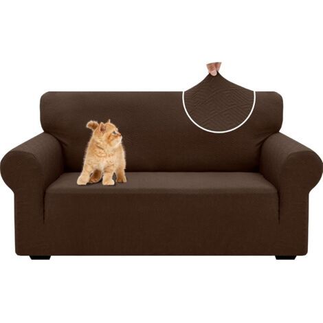 Housse De Canapé 2 Places avec Accoudoirs, Universelle Housse Canapé Extensible, Protection Chat Chiens Griffures Housse Canape, Housses De Canapé Lavable Antidérapante, Café (1/5)