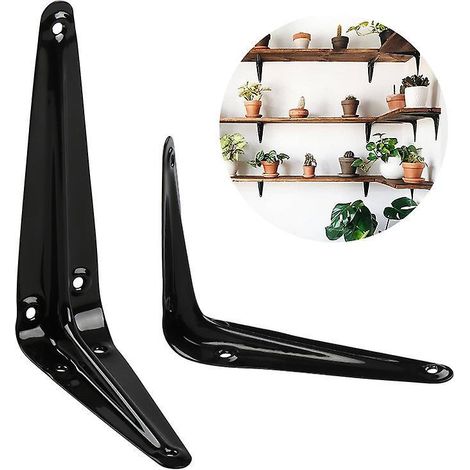 wall Mounted Shelf Brackets Metal Stamped Console Corner Bracket For London Style Shelf, 145mm X 115mm, Matte Black Finish, 4pcs (1/5)
