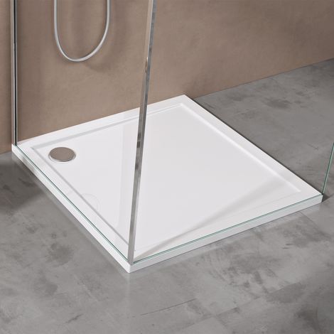 doporro Receveur de Douche Antiglisse Bac à Douche Carré Extraplat Acrylique Blanc Faro01 75x75x4cm