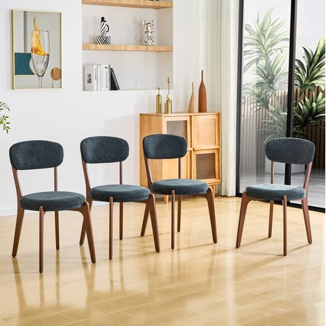 Set di 4 sedie da pranzo in lino con schienale curvo e gambe in metallo, nero (1/5)