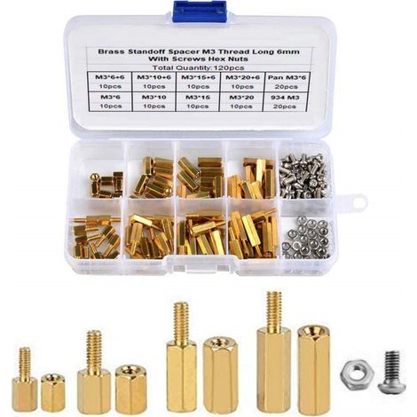 120 Pièces 4 Divers M3 Mâle-Femelle/Femelle-Femelle Hexagonale en Laiton Entretoise et Boulon à Vis en Acier Inoxydable Kit d'Assortiment d'Écrou de Carte Mère avec (+) Tournevis (1/5)