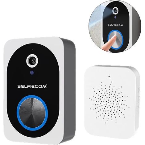 Sonnette vidéo intelligente, caméra sans fil WiFi 2,4 GHz avec audio bidirectionnel, vision nocturne, stockage cloud et faible consommation d'énergie pour la sécurité de votre domicile. (1/5)