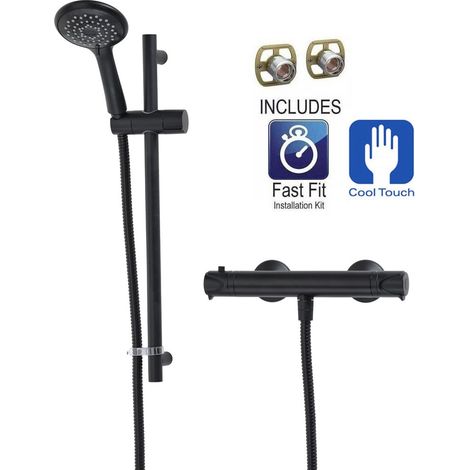 Triton Dene Matt Black Cool Touch Thermostatic Bar Mixer Shower + Fast Fit Kit (1/5)
