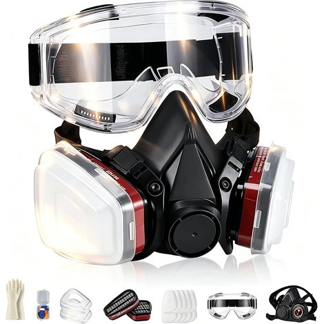 Mascarilla de protección respiratoria reutilizable, mascarilla antipolvo con 2 filtros, mascarilla antigás para pintura, construcción, vapores orgánicos, pulido y bricolaje. (1/5)