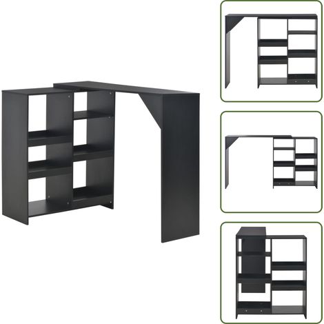 The Living Store Bartisch mit Beweglichem Regal Schwarz 138x39x110 cm - Esstisch - Bartisch - Hochstuhl - Wohnzimmer - Kücheninsel (1/5)