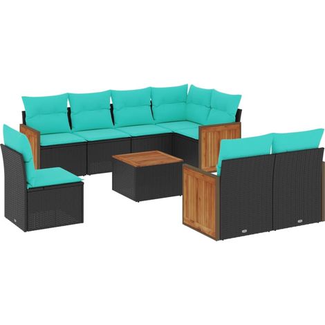 Maison Exclusive - Set Divani da Giardino 9 pz con Cuscini Nero in Polyrattan (1/5)