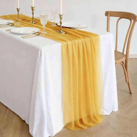 Dos caminos de mesa de gasa, decoración de mesa para bodas bohemias, 75x300cm - Dorado (1/5)