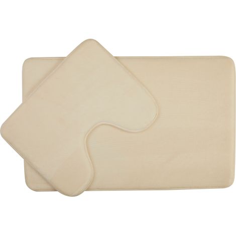 Premier Housewares Bath Mat Set Soft Non-Slip Bath Mats For Bathrooms Made from Polyester Solid White Finish With Trimming 50 x 1 x 80 (1/3)