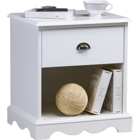 Chevet Blanc 1 Tiroir 1 Niche de Style Charme Anglais L 51 H 56.5 P 42.5 cm (1/5)