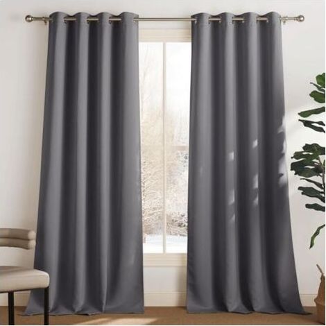 2er-Set Thermovorhänge, blickdicht, 140 x 200 cm (B x H), mit Ösen, lichtundurchlässig, UV-Schutz, ideal für Schlafzimmer, Wohnzimmer und andere Wohnräume, Grau (1/5)