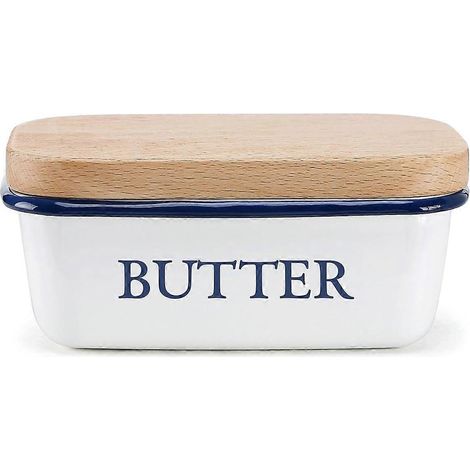 Multifunktionale Butterdose aus Emaille mit weißem Deckel