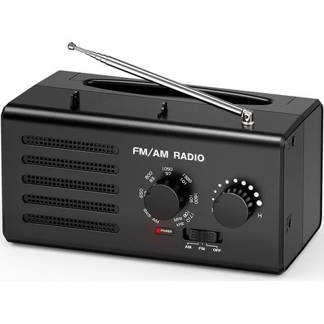Radio de poche portable à piles, réception AM/FM, prise casque, format compact pour voyage, urgences et camping, noir (1/5)