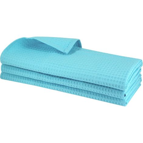 Lot de 3 torchons de cuisine turquoise 100 % coton avec crochet de suspension 70 x 50 cm piqué gaufré torchon de cuisine chiffon de nettoyage motif (1/5)