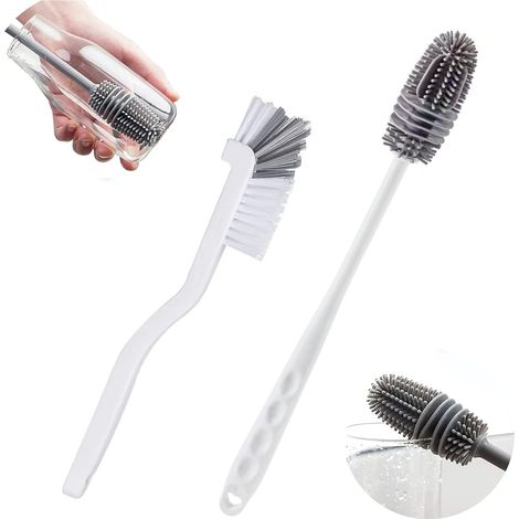 Brosse de Nettoyage Bouteille Long Manche Goupillon Brosses en pour Laver bocaux Biberon Becs 2 Pcs Silicone Verre (1/5)