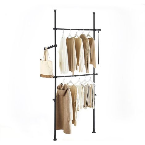 SoBuy FRG109-II-SCH Appendiabiti Telescopico, Stand Appendiabiti Robusto, Guardaroba Aperto Regolabile con Barre Appendiabiti per Camera da Letto, Cabina Armadio, Nero