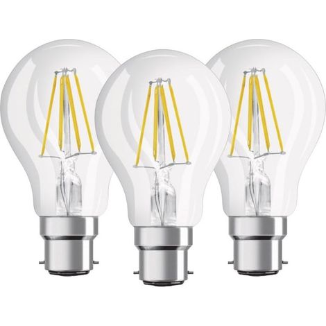 Paquete de 3 bombillas LED de filamento estándar - Base B22 - 6W equivalente a 60W - Blanco cálido 2700K [Clase energética E]