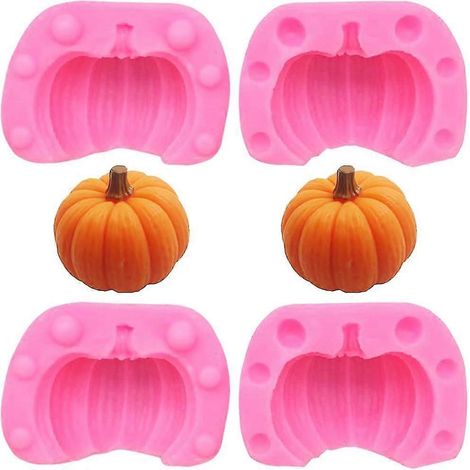 Molde de silicona 3D con forma de calabaza, 2 pares de moldes reutilizables para velas con efecto antiadherente para dulces, repostería, decoración de pasteles, jabón, Halloween, Acción de Gracias, Na (1/5)