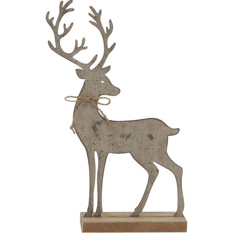 Large Rustic Reindeer on Wood Stand - Metal - L5 x W22 x H32 cm - Brown