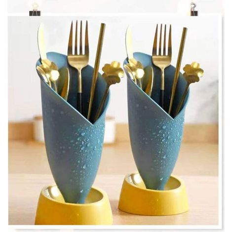 Égouttoir à ustensiles de cuisine, panier rangement multifonctionnel plastique pour couteaux/fourchettes/cuillères. (1/5)